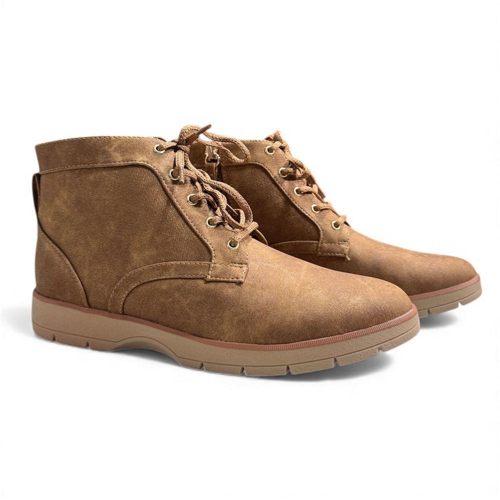 Dr. Scholl's Northstar Lace Up Boot Honey Brown Faux Leather Bootie Women’s 8.5